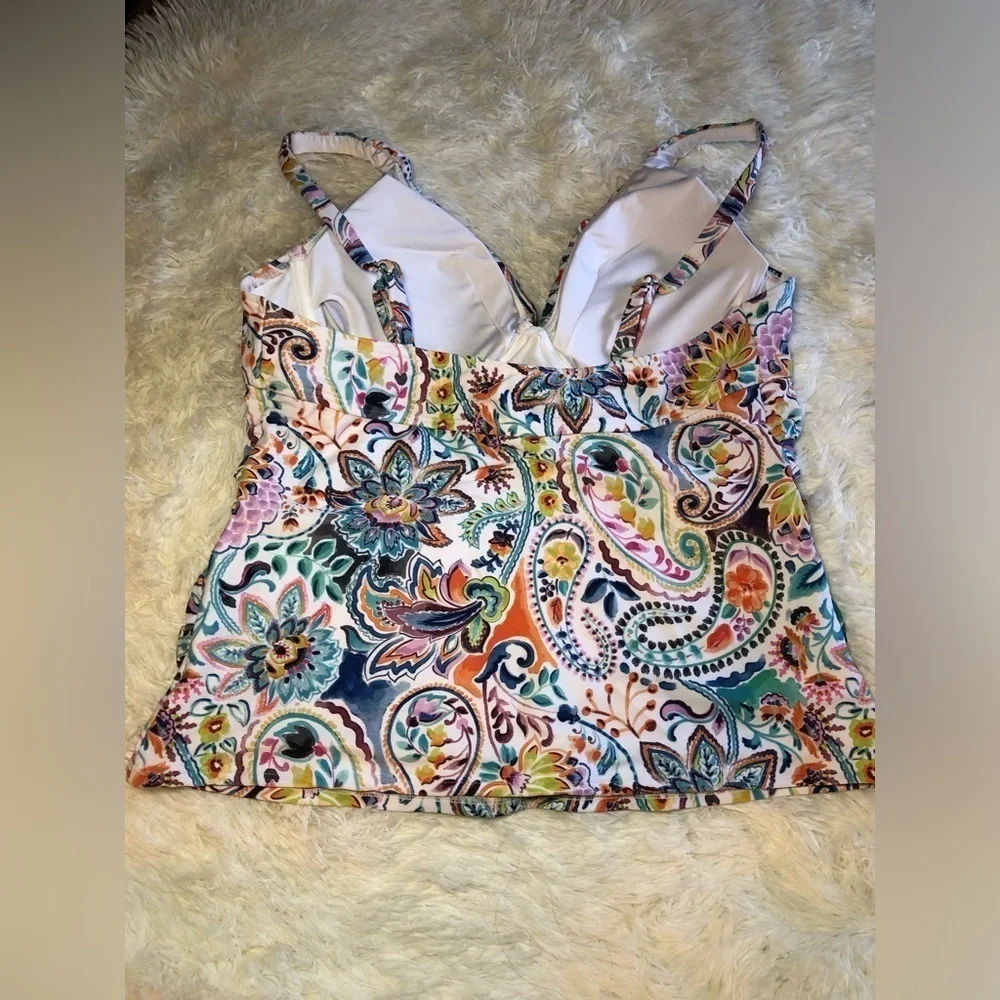 VENUS Blue and Orange Ruched Fitted Floral geometric Bikini tankini size 12 NWT